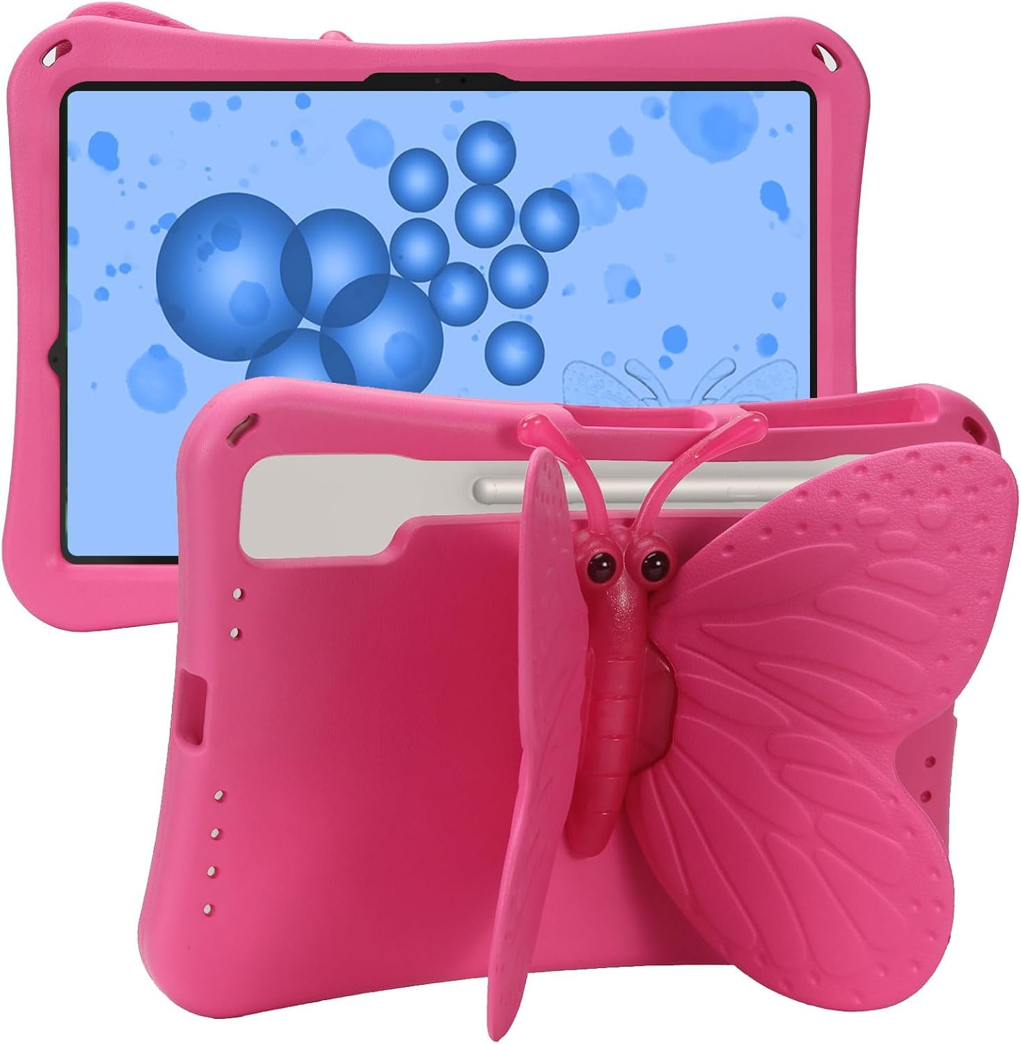 Kids Case for Samsung Galaxy Tab S10 Plus/S9 FE Plus/S9 Plus/S8 Plus/S7 FE/S7 Plus 5G, Lightweight Safe EVA 360 Degree 3D Butterfly Kickstand Shockproof Kids Friendly Case (Rose Butterfly)