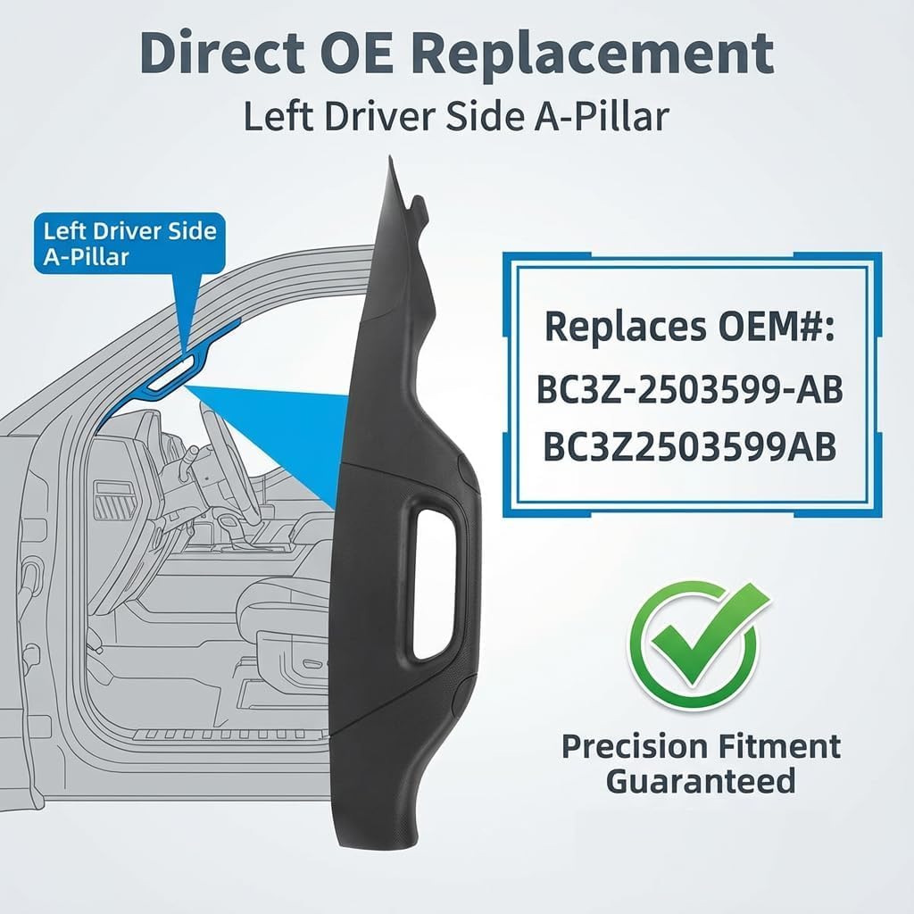 A-Pillar Grab Handle Left Driver Side Compatible with Ford F250 F350 F450 F550 Super Duty 2011-2016, Black Interior Trim Molding Replacement Replaces BC3Z-2503599-AB