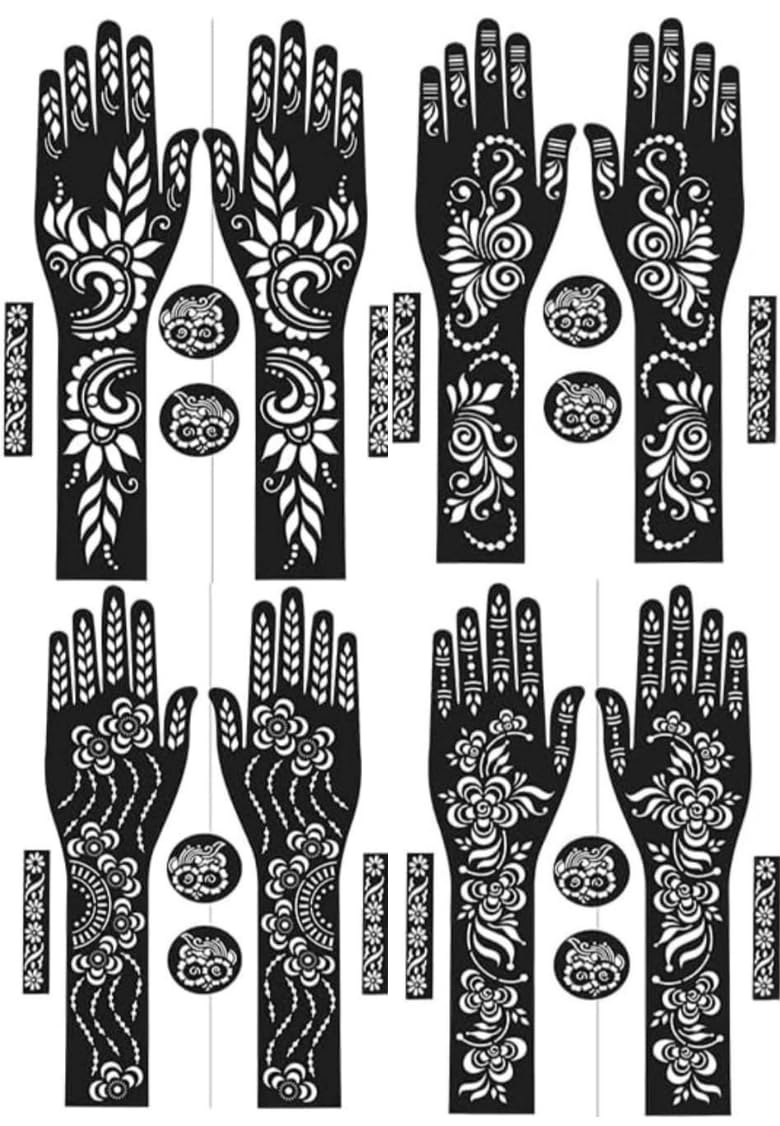 Generic Full Hand Arabic Floral Mehendi Sticker Set for Women & Girls | Temporary Tattoo for Hands & Body (4 Sheets)
