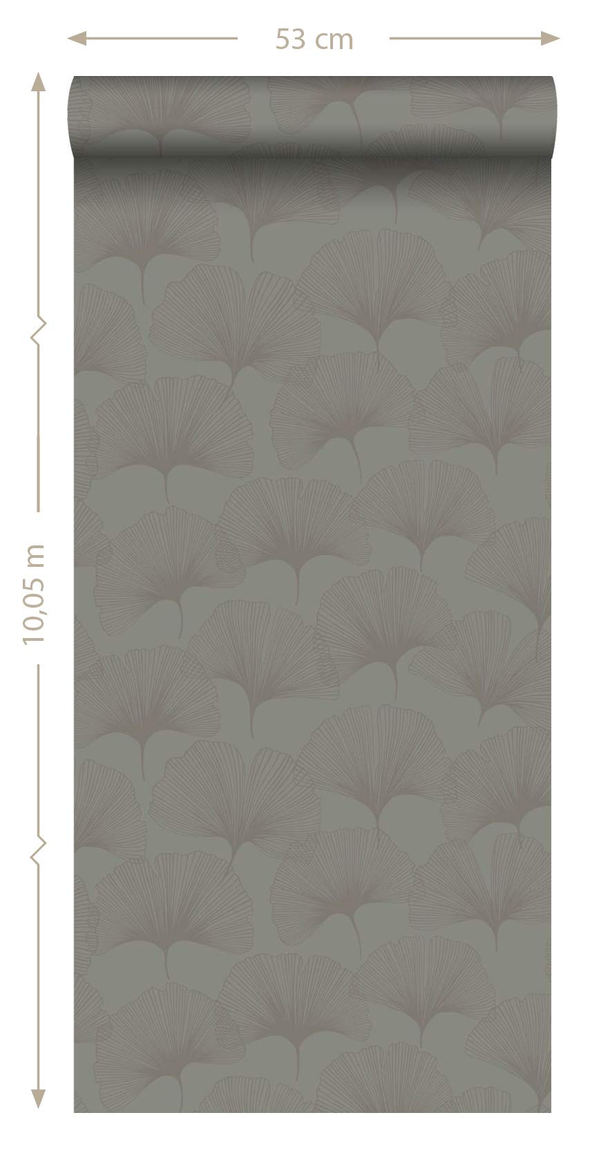 Origin Wallcoverings Tapeta liście miłorzębu ciepłej szarości 53 cm x 10.05 m