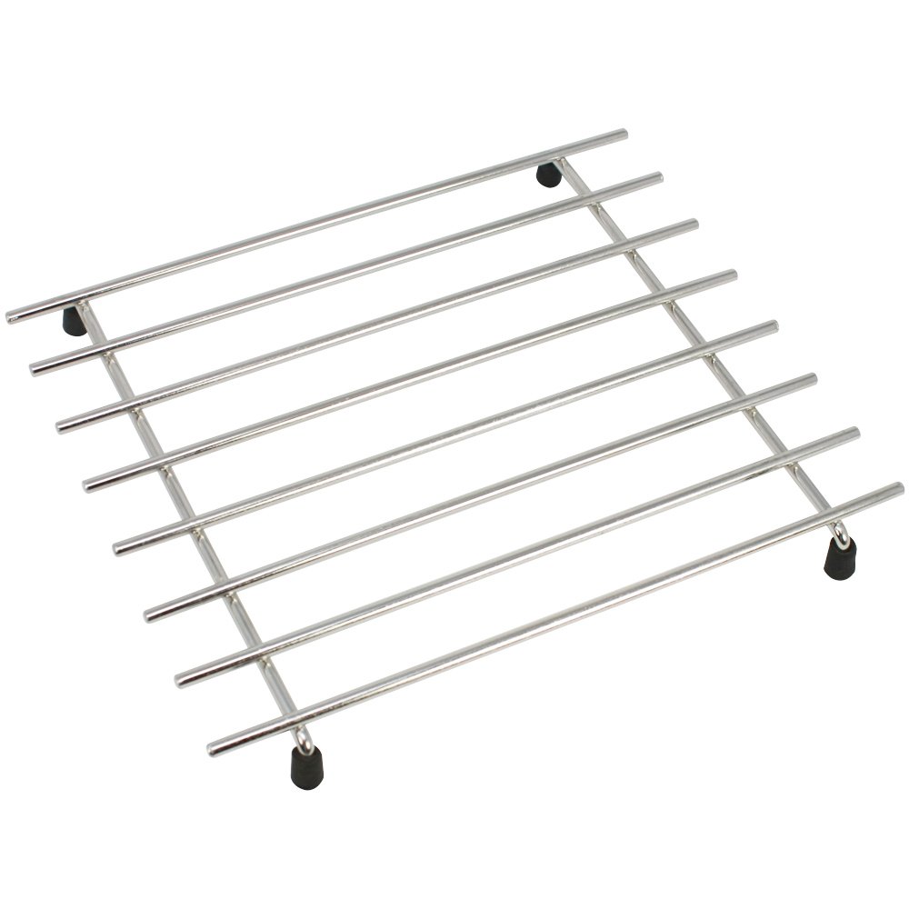 COM-FOUR® Podstawka ze stali nierdzewnej z gumowymi nózkami - Podstawka pod garnki, patelnie, naczynia zaroodporne i woki - 19 x 24 x 2,5 cm (2 sztuki - czarny)