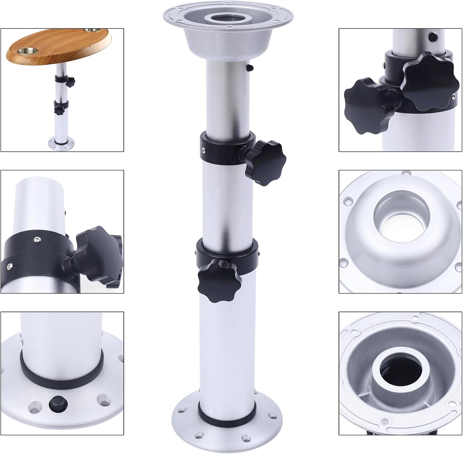 Pedestal Table Base, 3 Levels Manual Adjustable Table Legs, 16-29 Inch Height Aluminum Table Base Range for RV Marine Boat Marine Yacht (HT- M02)