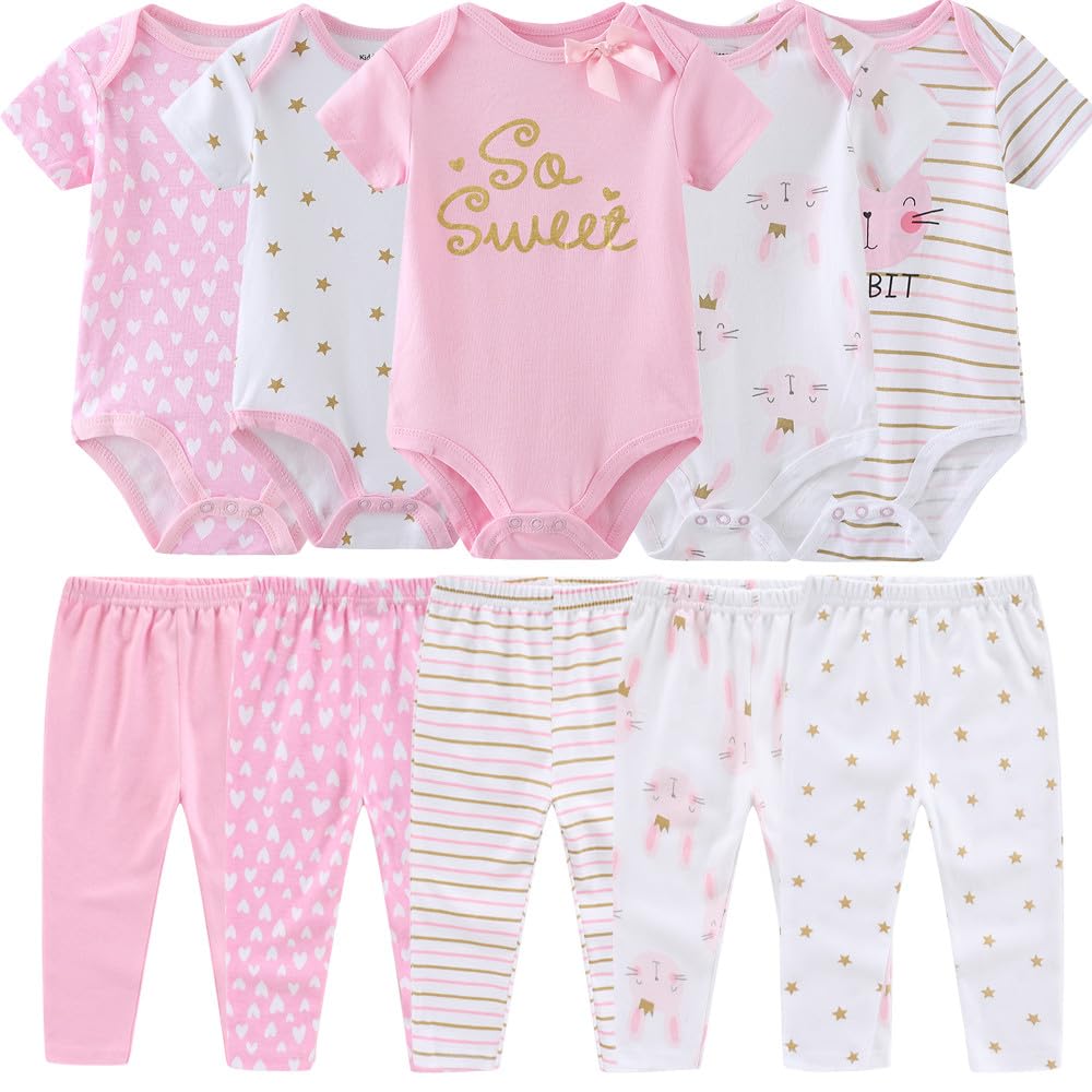 Kiddiezoom Baby Layette Set Baby Boys & Girl Bodysuits Hosen Set Kleinkind Mädchen Junge Unisex Baby Geschenk Sets