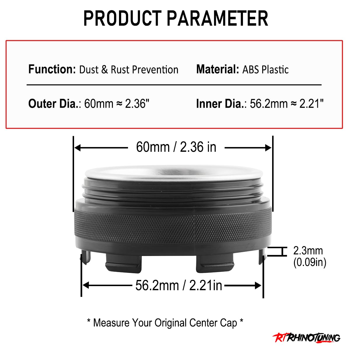Lot 4 Cache-Moyeux Rhinotuning 62mm Avant / 58mm Arrière - Pour Jantes Volk Racing TE37