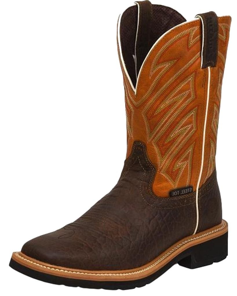 Justin Original WorkMen's Tan Stampede Square Steel Toe Work Boots, Brown,  UK