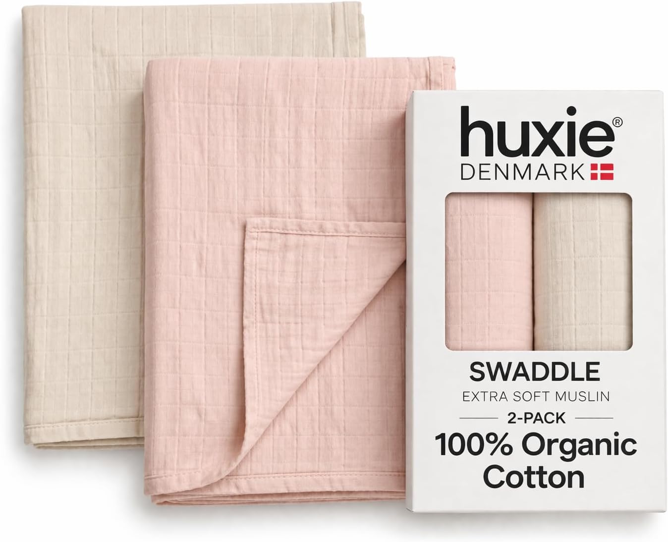 Baby Swaddle – Organic Cotton Muslin Baby Swaddle for Newborn 47” x 47” 2-Pack (Fog/Blush)
