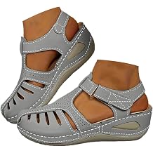Closed Toe Orthopedic Wedge Sandals for Women Dressy Summer Comfortable Ankle Strap Fisherman Platform Wedge Sandals Arch Support Breathable Wide Width Hollow out Walking Shoes