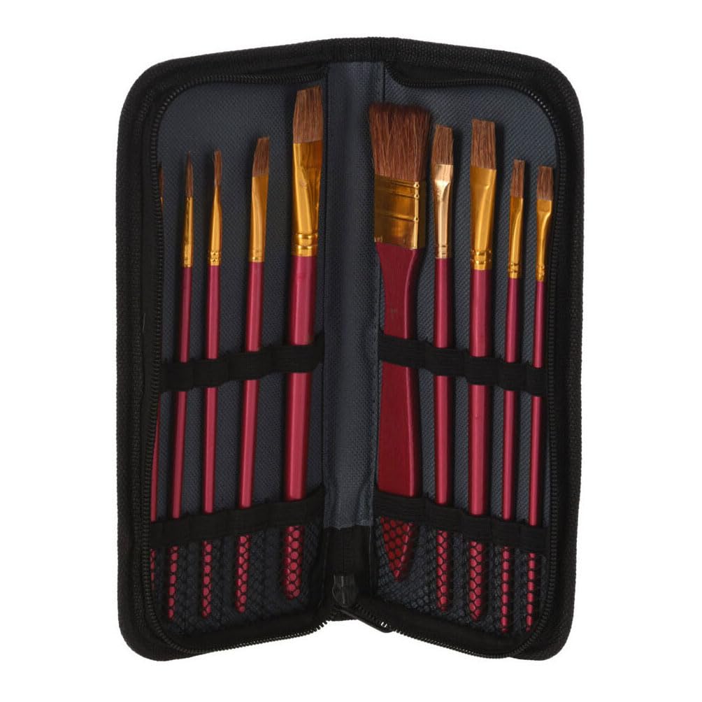 Koopman International Set di pennelli per acquerelli, custodia in legno FSC, rosso, 10 pezzi.