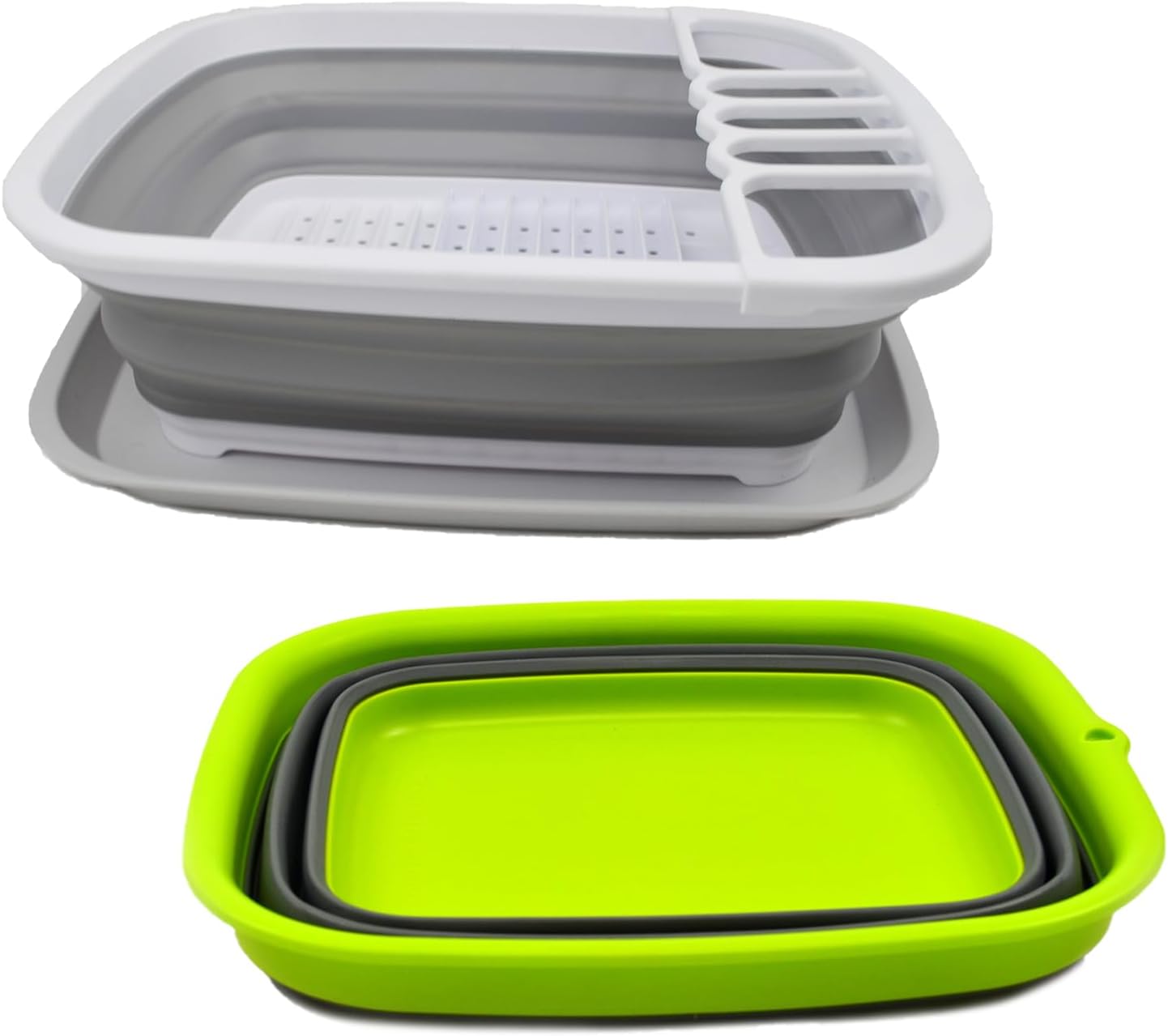 SAMMART 2pcs Set of 7.7L (2 Gallons) Collapsible Plastic Tub & 8L (2.11Gallons) Collapsible Dish Drainer with Drainer Board-Foldable Drying Rack Set-Portable Organizer (Dark Grey + Grey)