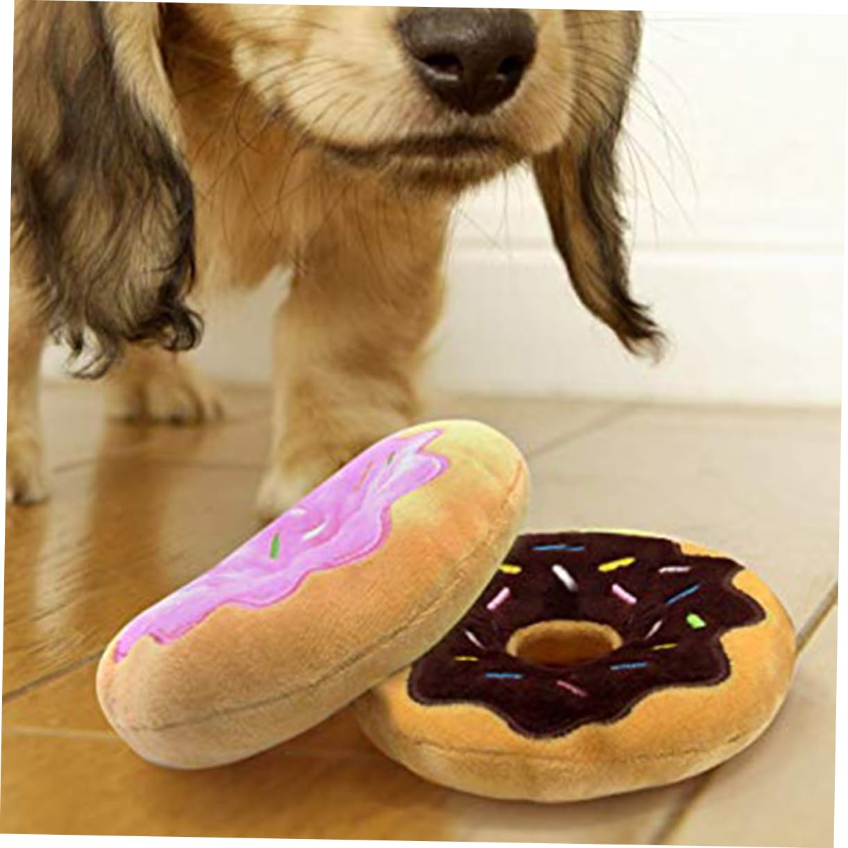 Beavorty 2 Set Di Giocattoli Interattivi Per Cani Peluche A Forma Di Ciambella Suono Squittio Giocattolo Da Masticare Per L'addestramento Dei Cuccioli 3 Pezzi * 2 Casuali