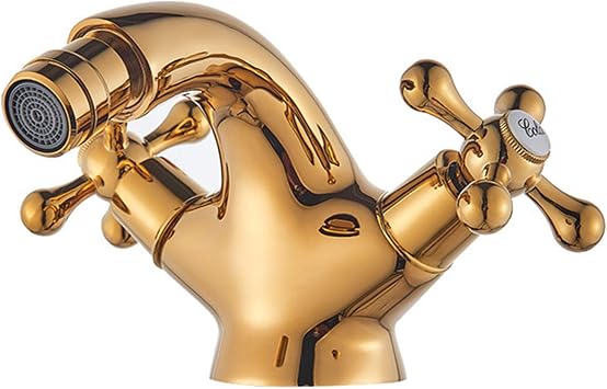 Faucet, Antique Brass Bidet Shower Basin Faucet, Dual Cross Handles, Hot Cold Water Mixer Tap, Lead-Free Spout Toilet Water Tap,Golden Color GoldGold