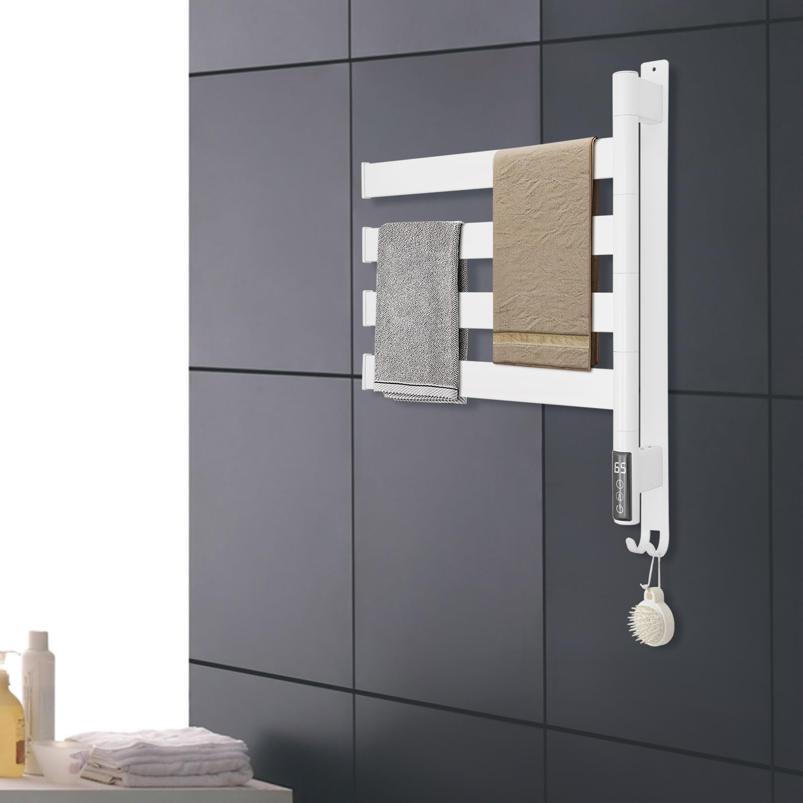 Scaldasalviette elettrico da bagno, con indicatore a LED, con termostato, scaldasalviette elettrico con termostato, scaldasalviette per bagno (bianco)