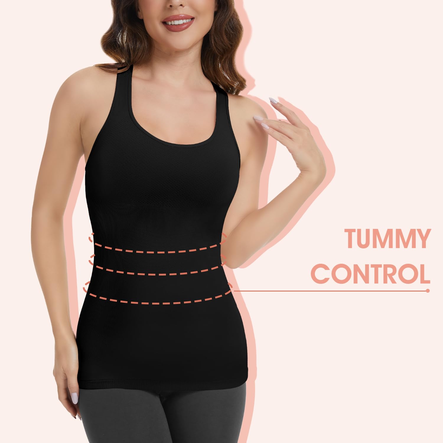 Camisetas sin Mangas de compresión Cami - Camisola Moldeadora Adelgazante con Cuello Redondo Cruzado y Control de Barriga para Mujer