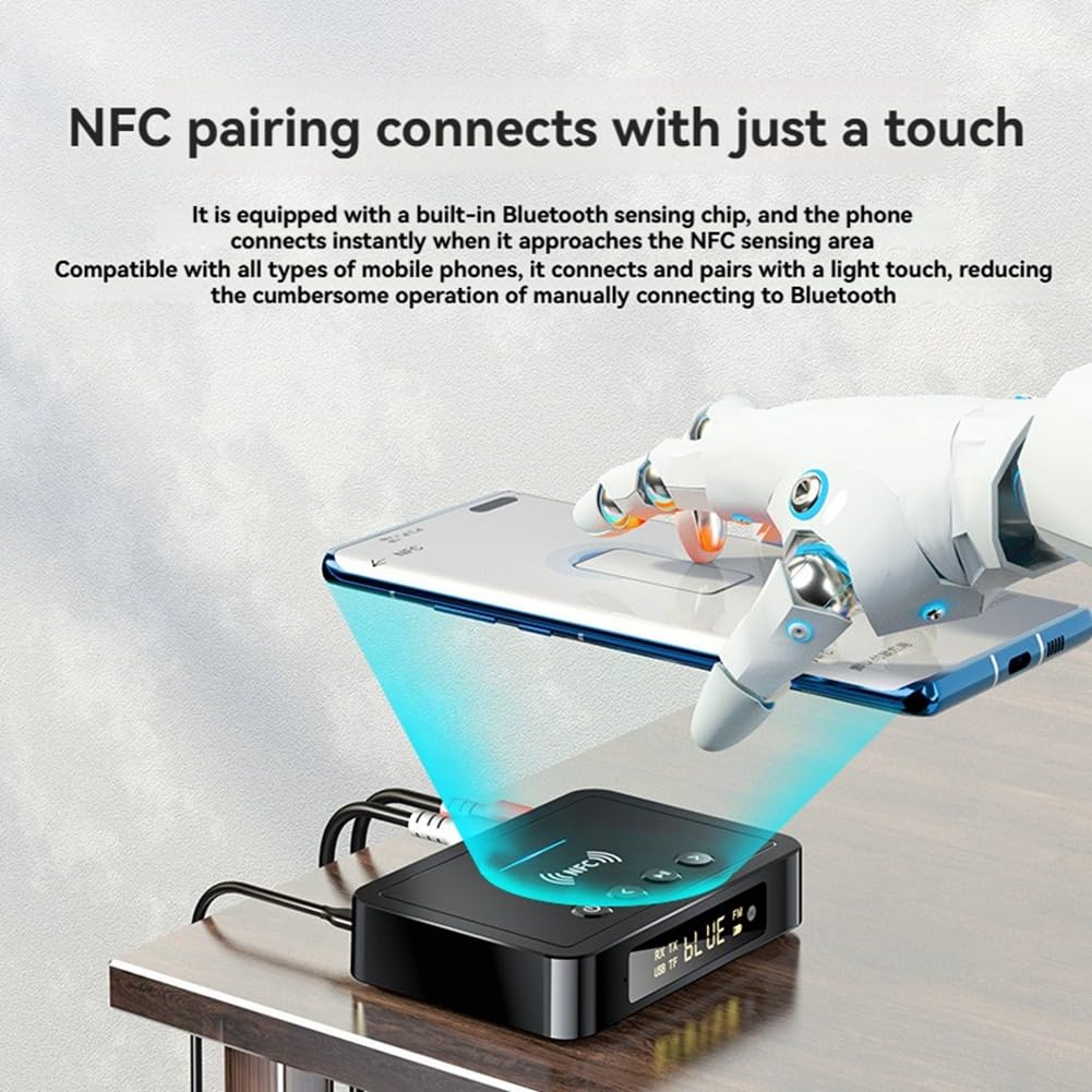 Ricevitore Trasmettitore Bluetooth 6.0 NFC FM Stereo Jack da 3,5 mm Adattatore Audio Wireless per TV, Altoparlante per Auto