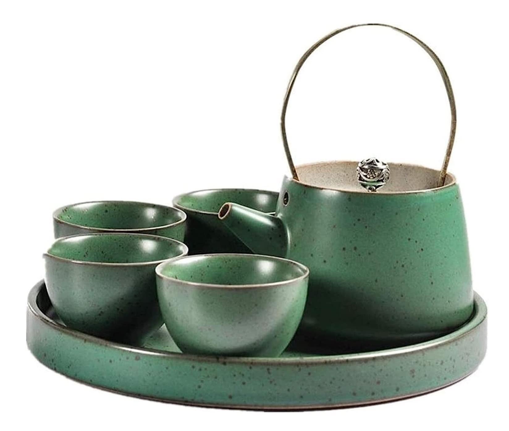 Serwis Do Kawy Na Przyjęcie Ceramiczny Zestaw Do Herbaty W Stylu Japońskim Czajnik Z Uchwytem Na Tacę I Filiżanek Serwis Dla 4 Osób Dorosłych Domu Popołudniowa(Grün)