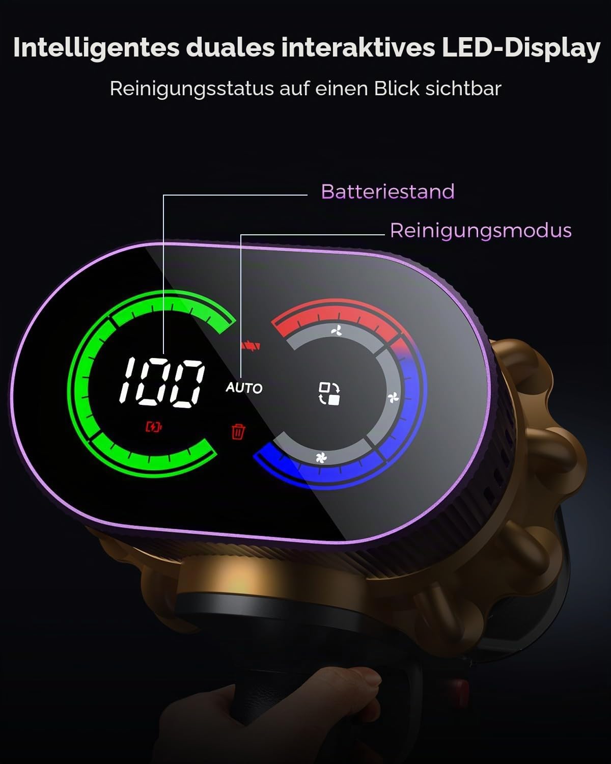Akku Staubsauger kabellos, 68KPa/600W | Selbsttragendes Design, Doppeltank mit 1,8 L, Bürste gegen Verheddern, reinigt unter Möbeln ohne Bücken