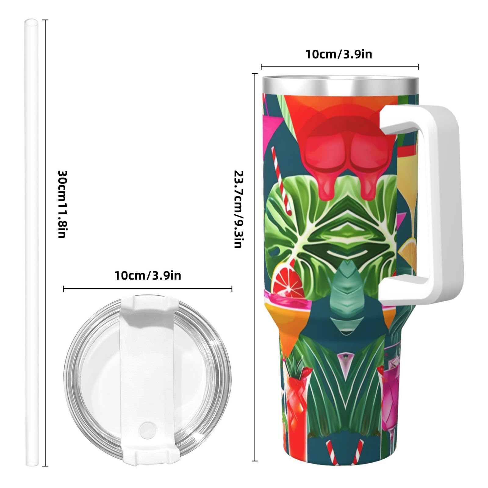Tropical Cocktail - Botella de agua de acero inoxidable con aislamiento de doble pared con asa y tapa con popote