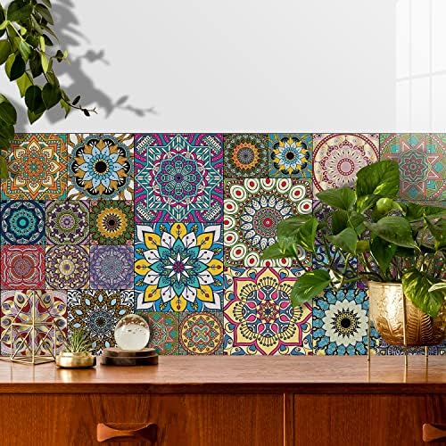 QUCUMER 30 Pcs Moroccan Tile Stickers for Kitchen, 15cm Stairs Tile
