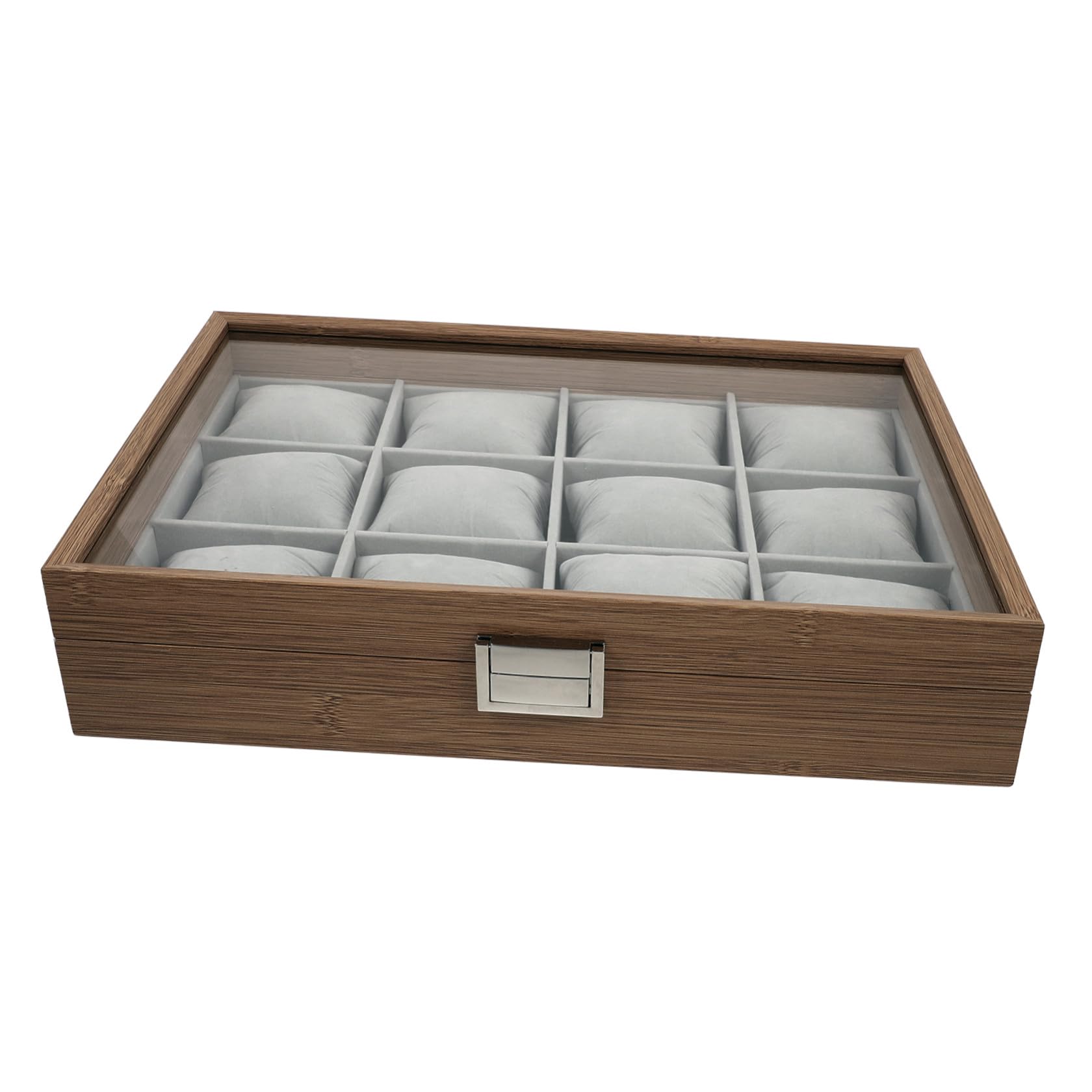 Uhrenbox mit 12 Fächern und Kissen zur Präsentation | Schmuckorganizer für Uhr und Ohrringe, Elegantes Design, 12 Herausnehmbare Weiche Polster, für Laden