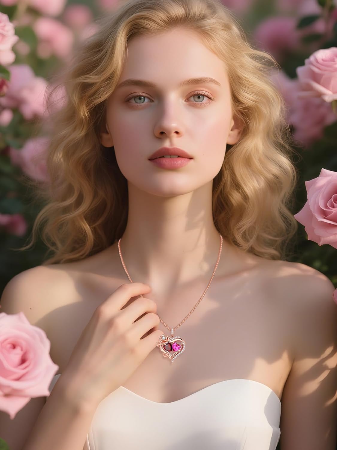 Rose Heart Valentines Necklaces for Women,Rose Gold Forever Love Jewelry with 2 Birthstones Pendant,Valentines Anniversarry Birthday Gifts for Her Wife Mom Grandma, 18+2 Inch Chain - Image 3