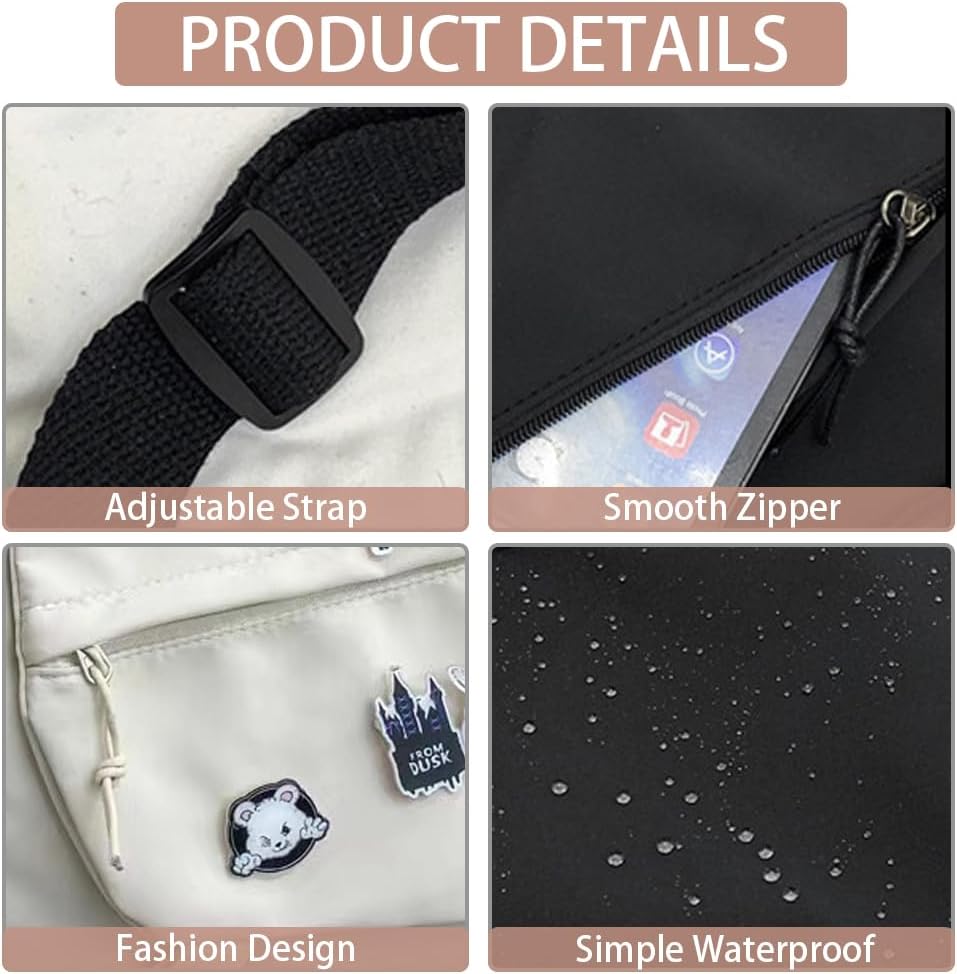 Nylon Messenger Bag Kawaii Crossbody Bag with Cute Pins Aesthetic Shoulder Bag for Women and Men - Image 5