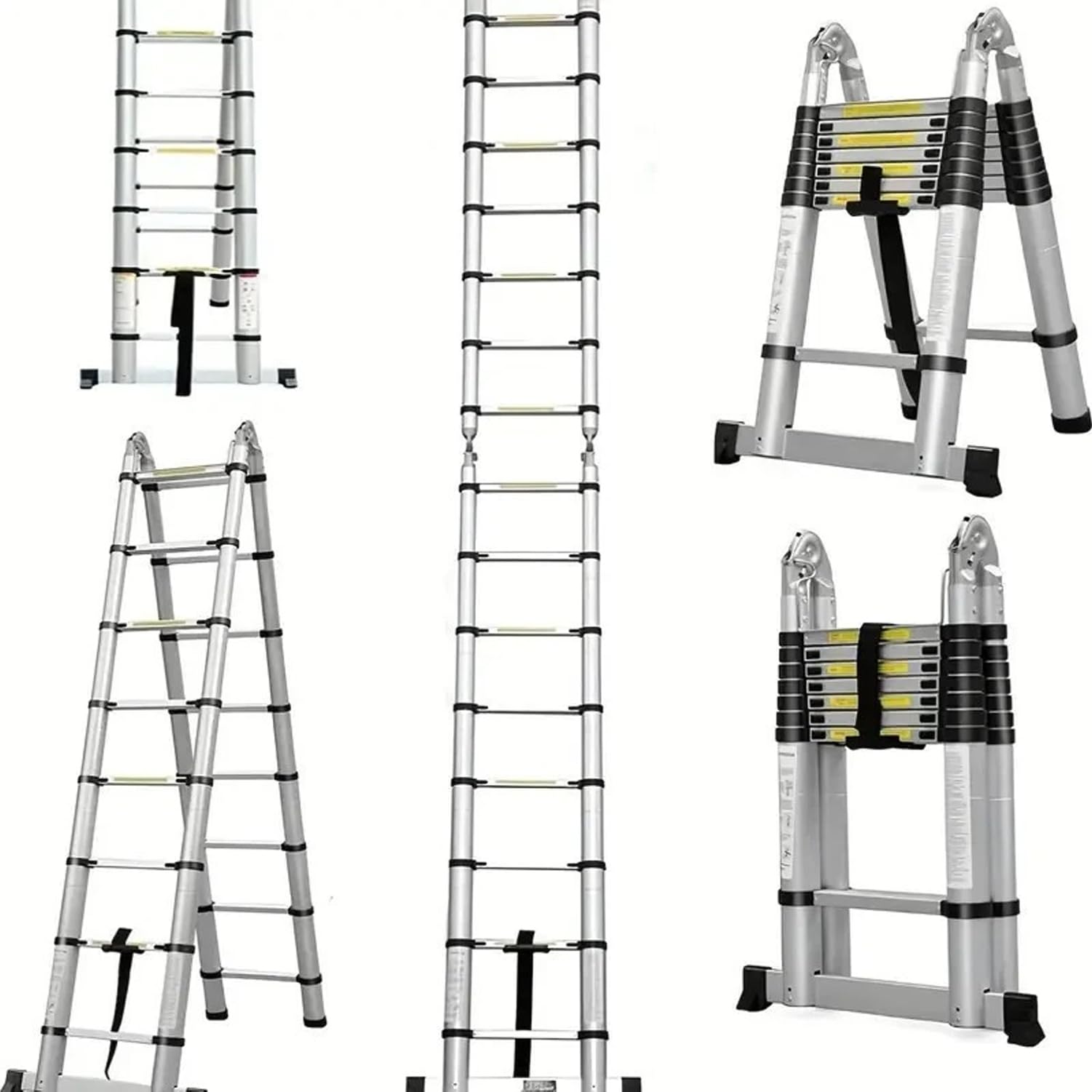 Tuffmate Silver Telescopic Ladder 5.6M Multi Purpose With Stabiliser, 264Cm + 264Cm, A Frame Or Straight, Multi Purpose Combination Extension Step Ladder