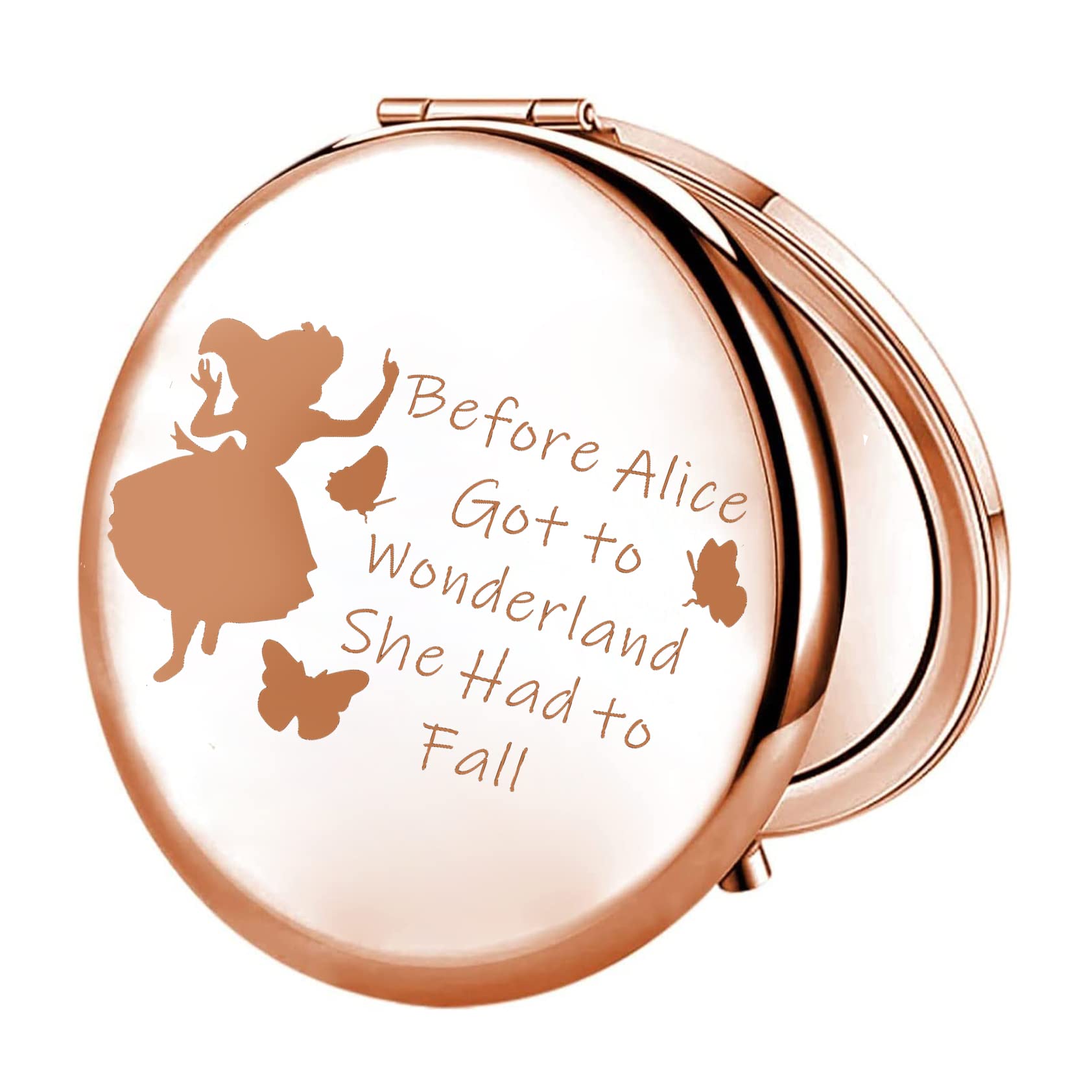 FEELMEMAlice Inspired Gift Before Alice Got to Wonderland She Had to Fall Compact Mirror Cartoon Keepsake Makeup Mirror Movie Inspire Gift (Before Alice-Mirror)