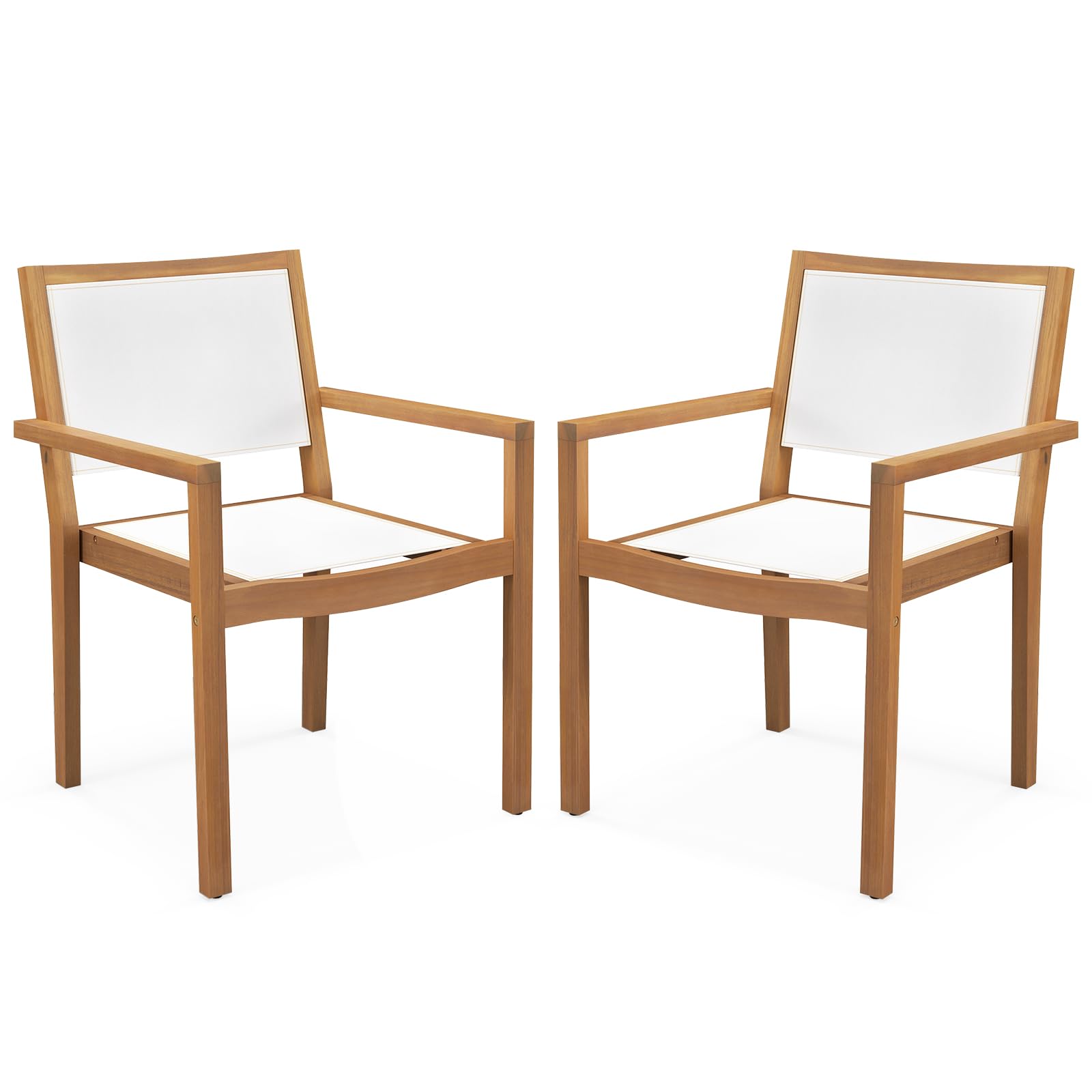 GOFLAME Stackable Patio Dining Chairs Set of 2, Outdoor Armchairs with Fabric Seat and Backrest, Patio Conversation Chair Set with Acacia Wood Frame