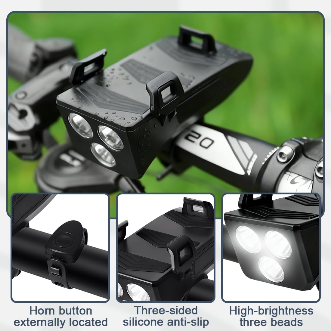 1 Pezzi Staffa per Telefono per Ciclismo, Luce da Bici 4-in-1, Luce da Ciclismo Multifunzionale con Power Bank e Clacson