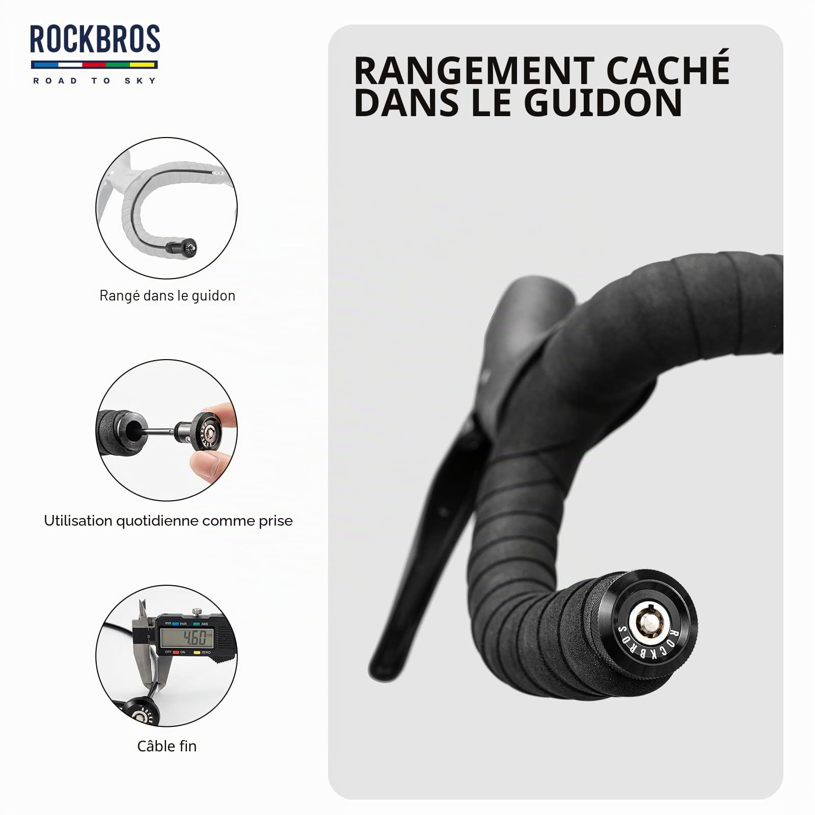 ROCKBROS Road to Sky Cable Antivol Vélo Embout de Guidon VTT Mini Antivol Casque Vélo Caché Portable Bouchon Serrure à Cable 2 en 1 Multifonctionnel Longueur 65cm Vélo de Route Vélo de Course Noir