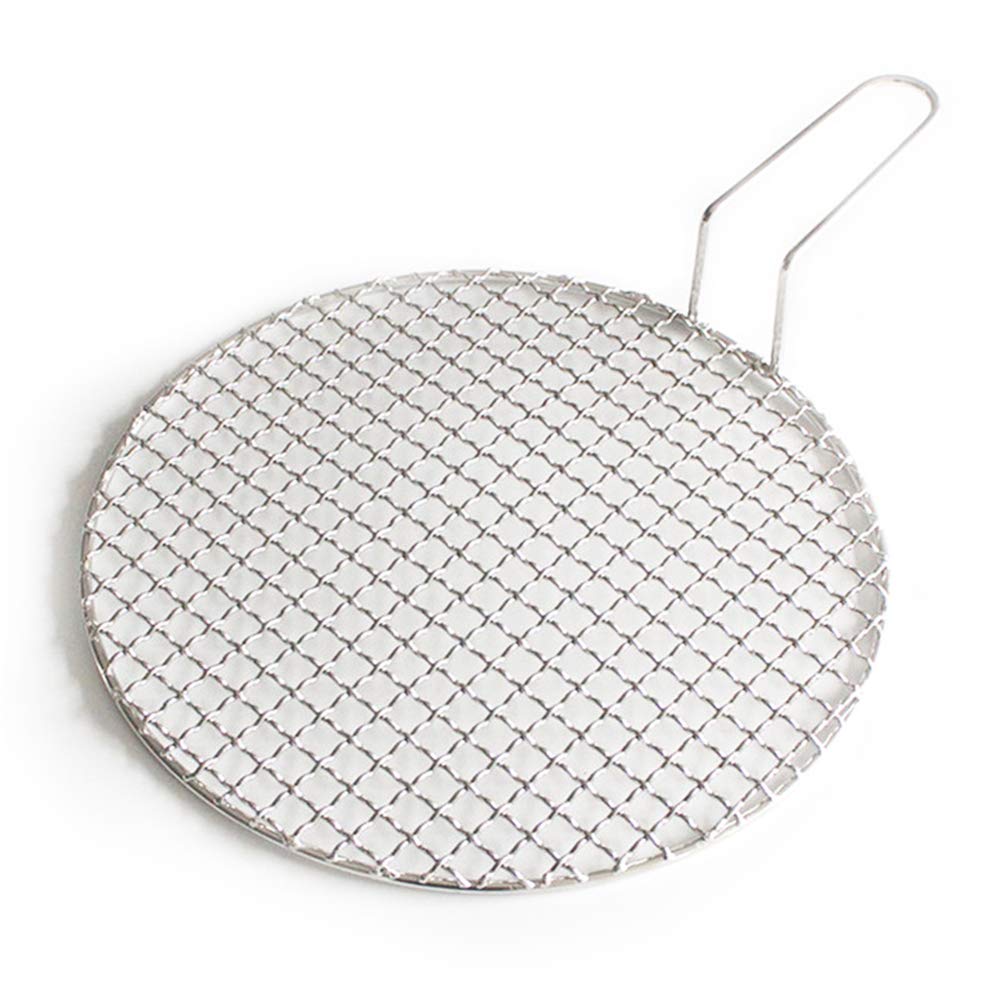 farawamu BBQ Pan, Round Stainless Steel BBQ Grill Roast Mesh Net Non-stick Baking Pan with Handle, Kitchen Supplies Photo Color 24cm