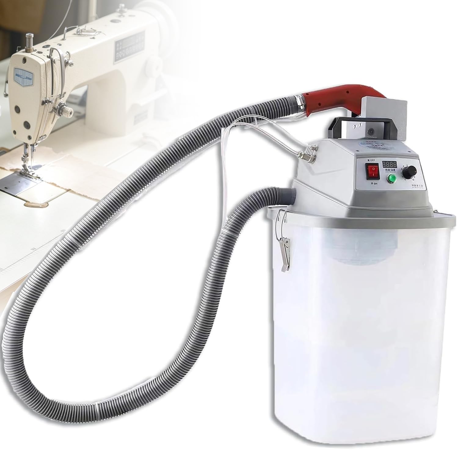 Azcabjie Garment Factory Special Thread Trimmer, Electric Brushless Single Head Thread Suction Cutter, 30L Large Storage Bucket, 28000r/min Stepless Speed Fabric Thread Snips for Multi Fabrics