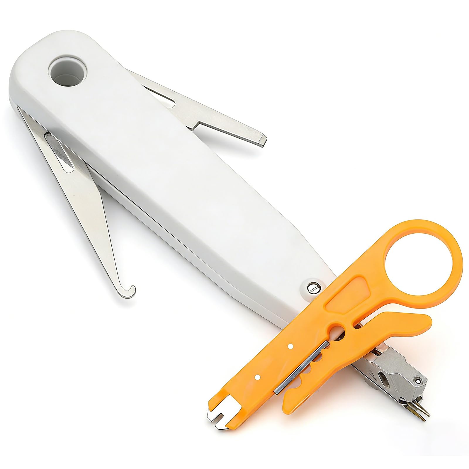 Kutke White Punch Down Tool,Professional Ethernet Punchdown Tool For Rj45 Socket Cat5/Cat6/Ca7 & Telephone Cable,Impact Idc Network Punchdown Tools(With Hook Blade)