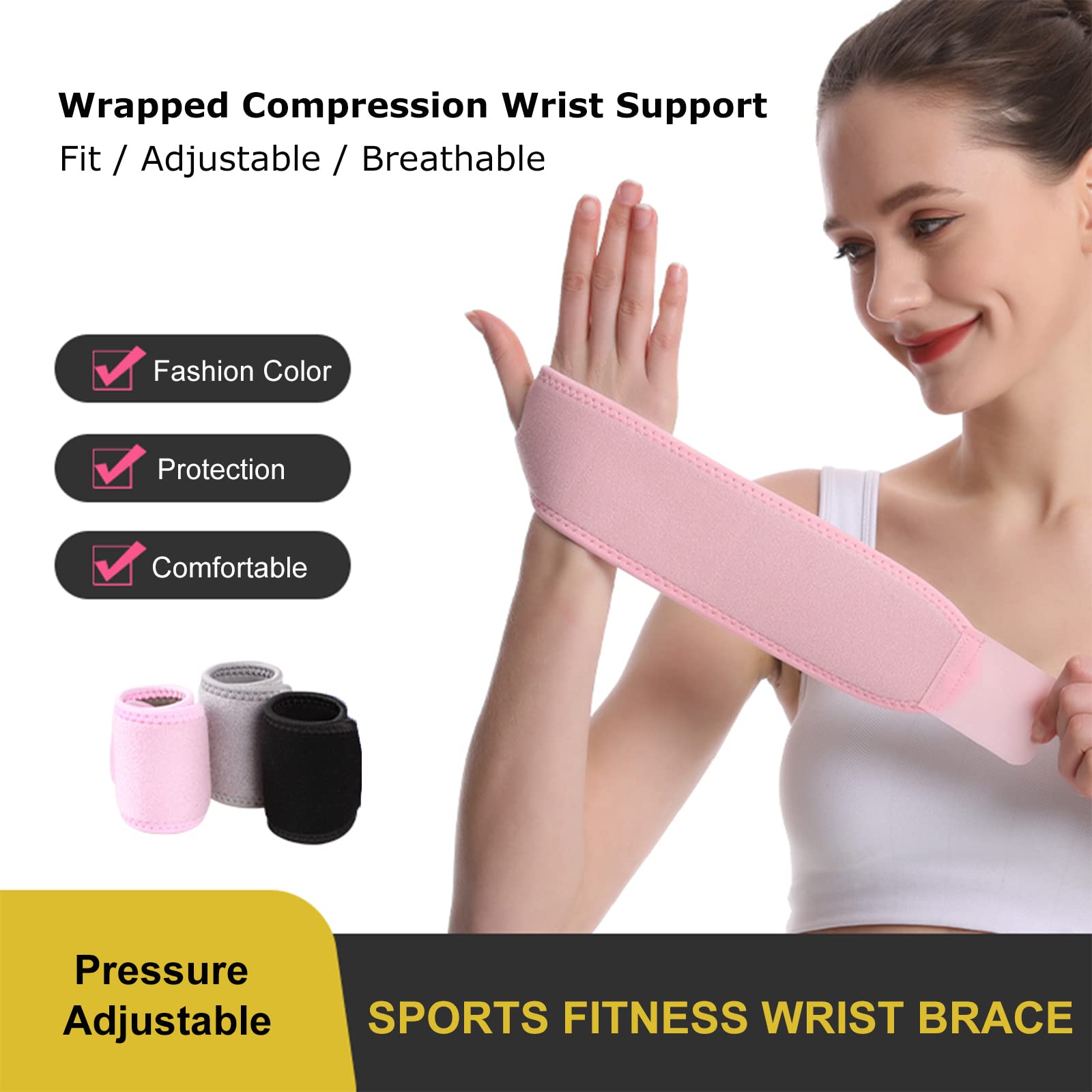 yeloumiss Wrist Support 1 Pair Compression Wrist Brace Elastic Adjustable Carpal Tunnel Support for Sports Protecting Fitness - Image 2