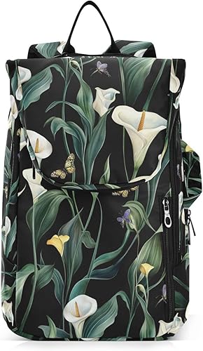 Mochila de tenis para adultos, transpirable, diseño de lirio de cala, verde y blanco, con capacidad para 2 raquetas para hombres y mujeres, para