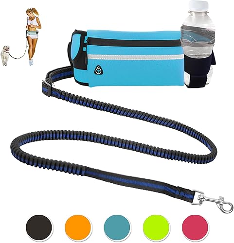 Correa de perro manos libres, correa verde manos libres para perros pequeños y grandes con bolsa impermeable con cremallera, cinturón reflectante