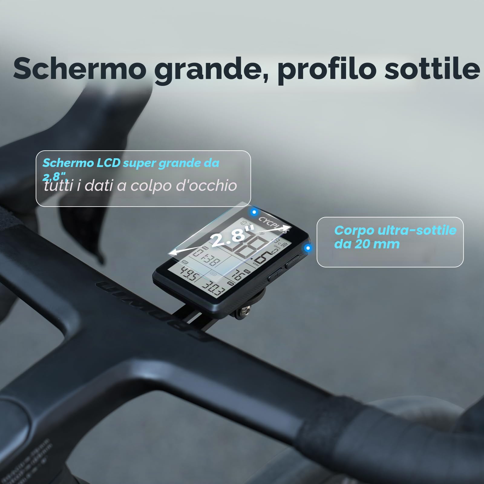 CYCPLUS ANT+ Computer per bicicletta GPS wireless, schermo LCD 2,8 pollici, batteria 100 ore, tachimetro retroilluminazione automatica