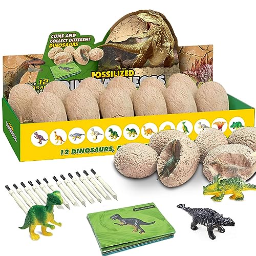 Huevos De Dinosaurio Excavación Kits,Dinosaurios Juguetes para Niños,Juguetes Arqueológicos Contiene 12 dinosaurios diferentes y tarjetas de información...