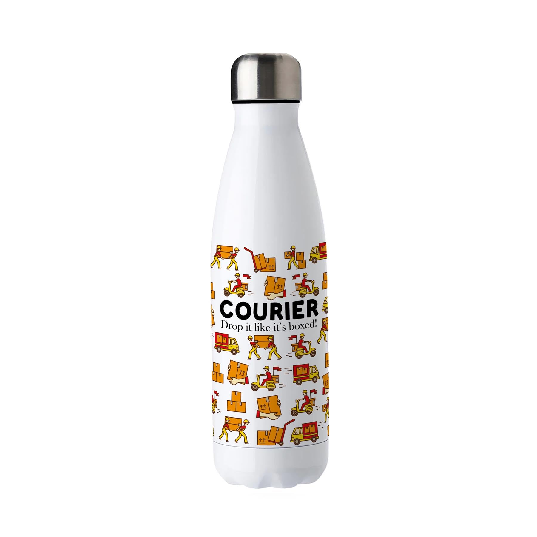 Purely Home Novelty Courier Water Bottle - Double Walled Stainless Steel 500ml Hot/Cold Drinks Bottle Gift