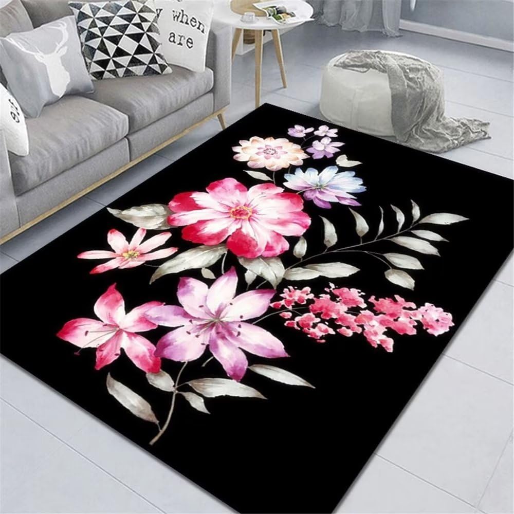 Grand tapis salon rouge motif fleur simple et tapis chambre fille anti-acarien 80x120
