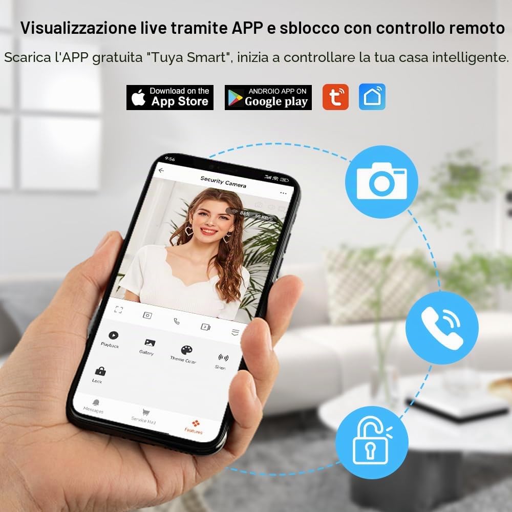 Sistema interfono videocitofono WiFi TUYA da 7 pollici, telecamera HD 1080P IR a visione notturna, videocitofono con monitor, supporto audio bidirezionale, registrazione, sblocco remoto