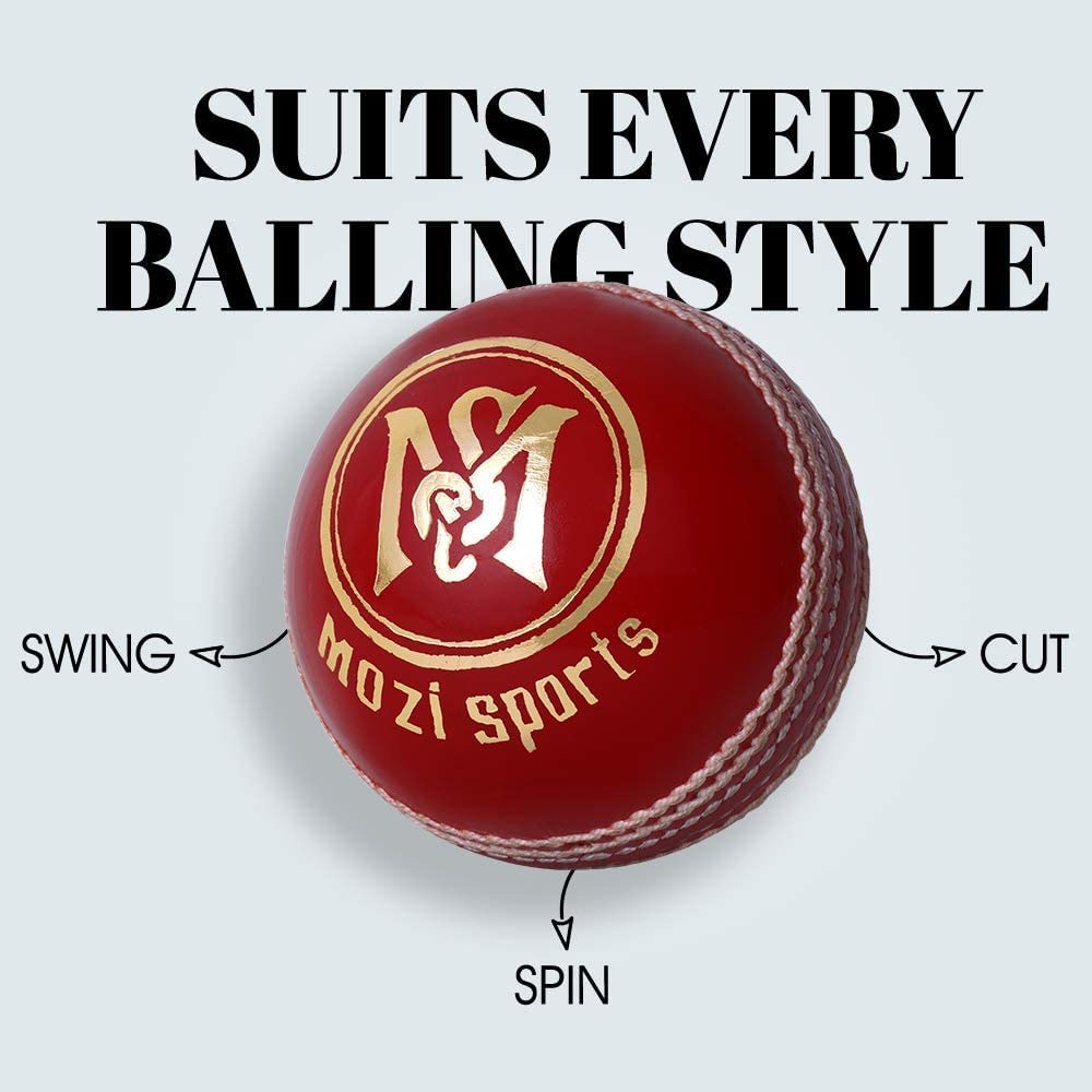 Mozi Sports® Leather Cricket Ball Senior Hand Stitched Match Quality Balls Weight 5.50oz (3x Red H-Stitched) - Image 3