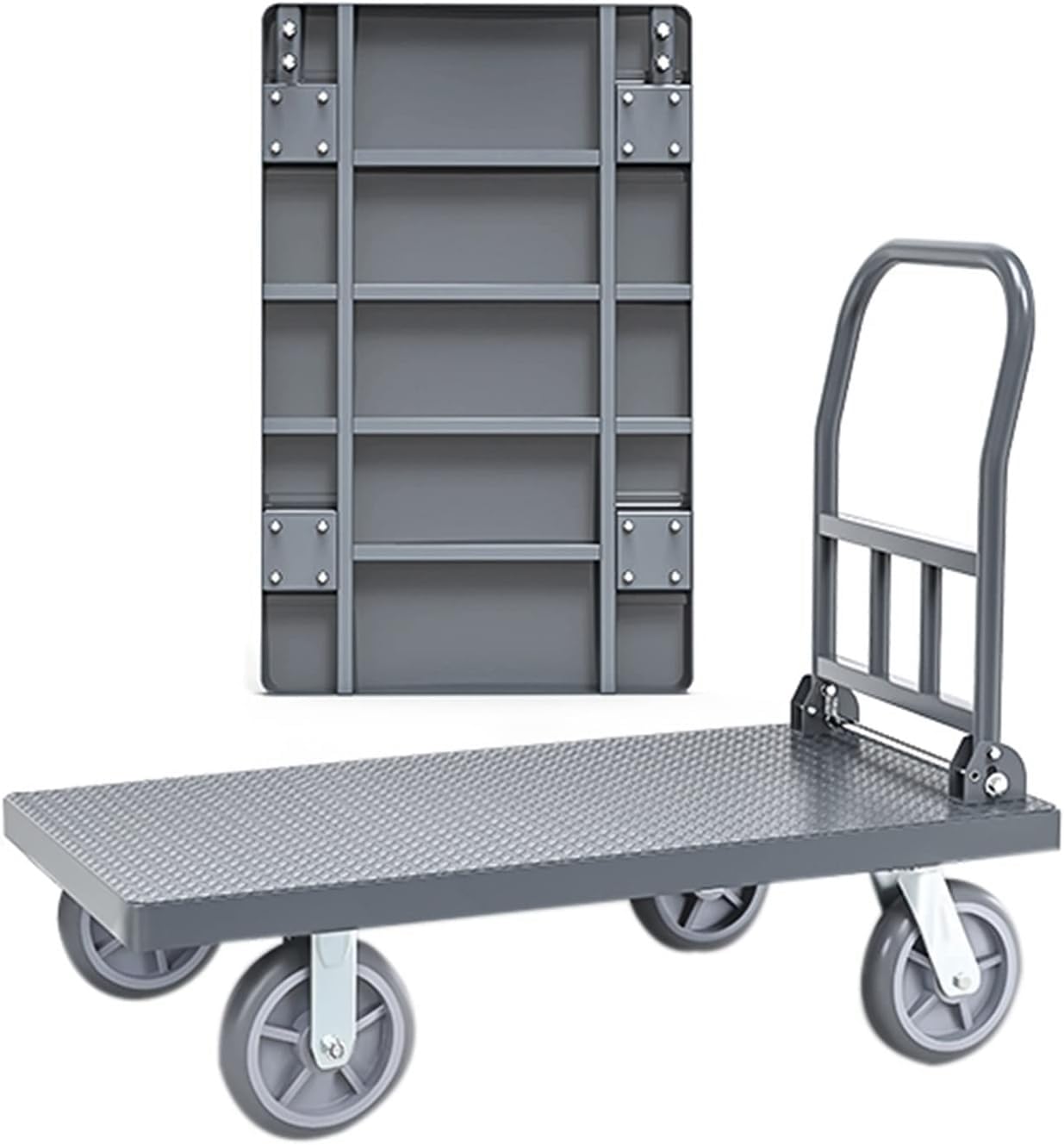 Hand carts, Push cart Foldable Heavy Duty, Non-Slip Surface, Maximum Load 600 kg with 4 Wheels(105 * 63 * 97CM)