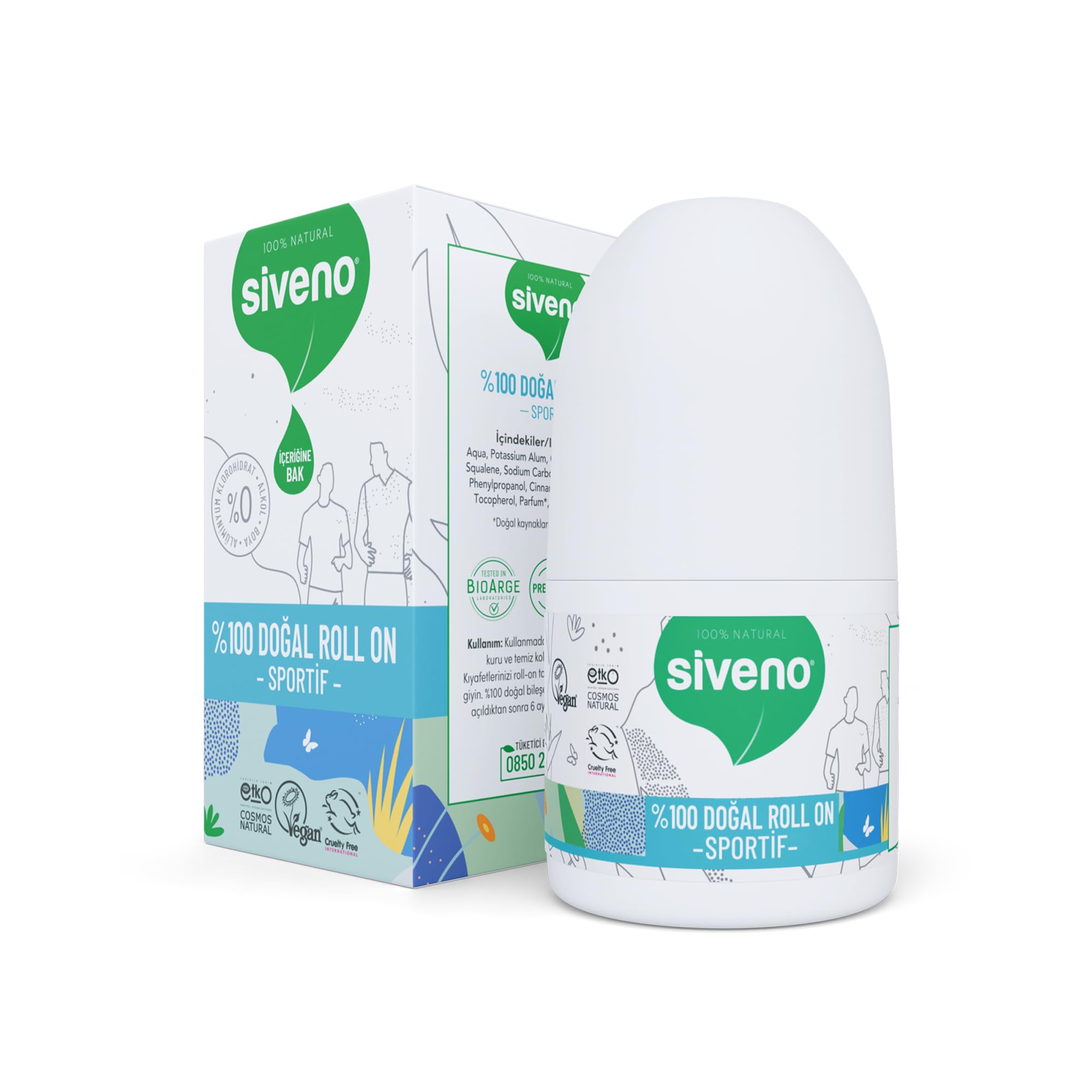 Siveno %100 Doğal Roll-On Sportif Sporcu Deodorant Ter Kokusu Önleyici Bitkisel Lekesiz Vegan 50 ml