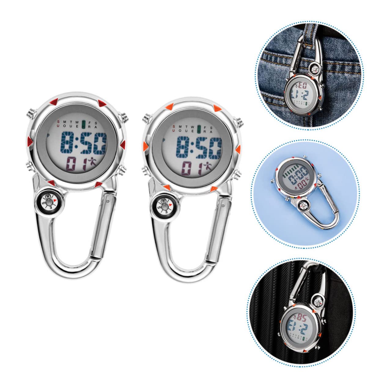 UPKOCH Taschenclip An Der Uhr Outdoor -Clip Uhr Mit Bergsteigerschnalle Tragbare Uhr Metallclip An Der Uhr Taschenuhren Mehrzweckuhr Aus Metall Ansteckuhren
