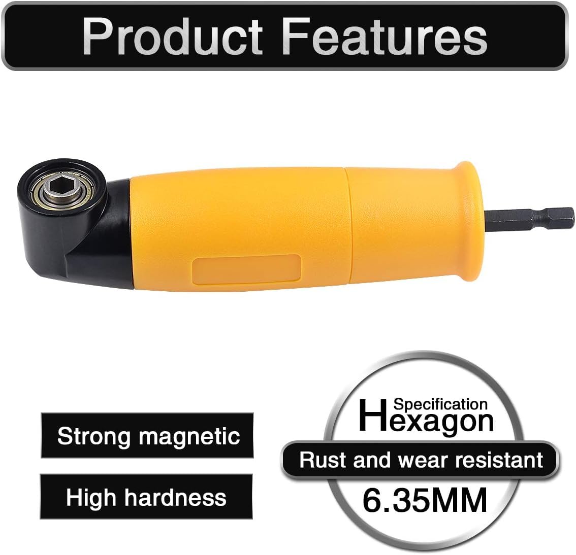 Taladro de Ángulo Recto, 90 Grados de Ángulo Recto Conductor de Extensión de Potencia Destornillador Taladro Accesorio 1/4 Pulgadas Hexagonal Socket Destornillador Titular Adaptador