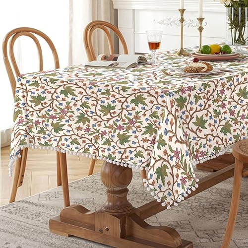 Image of Casableu Kashmiri Floral Printed Table Cloth, Leaf Green | 52 x 72 Inches
