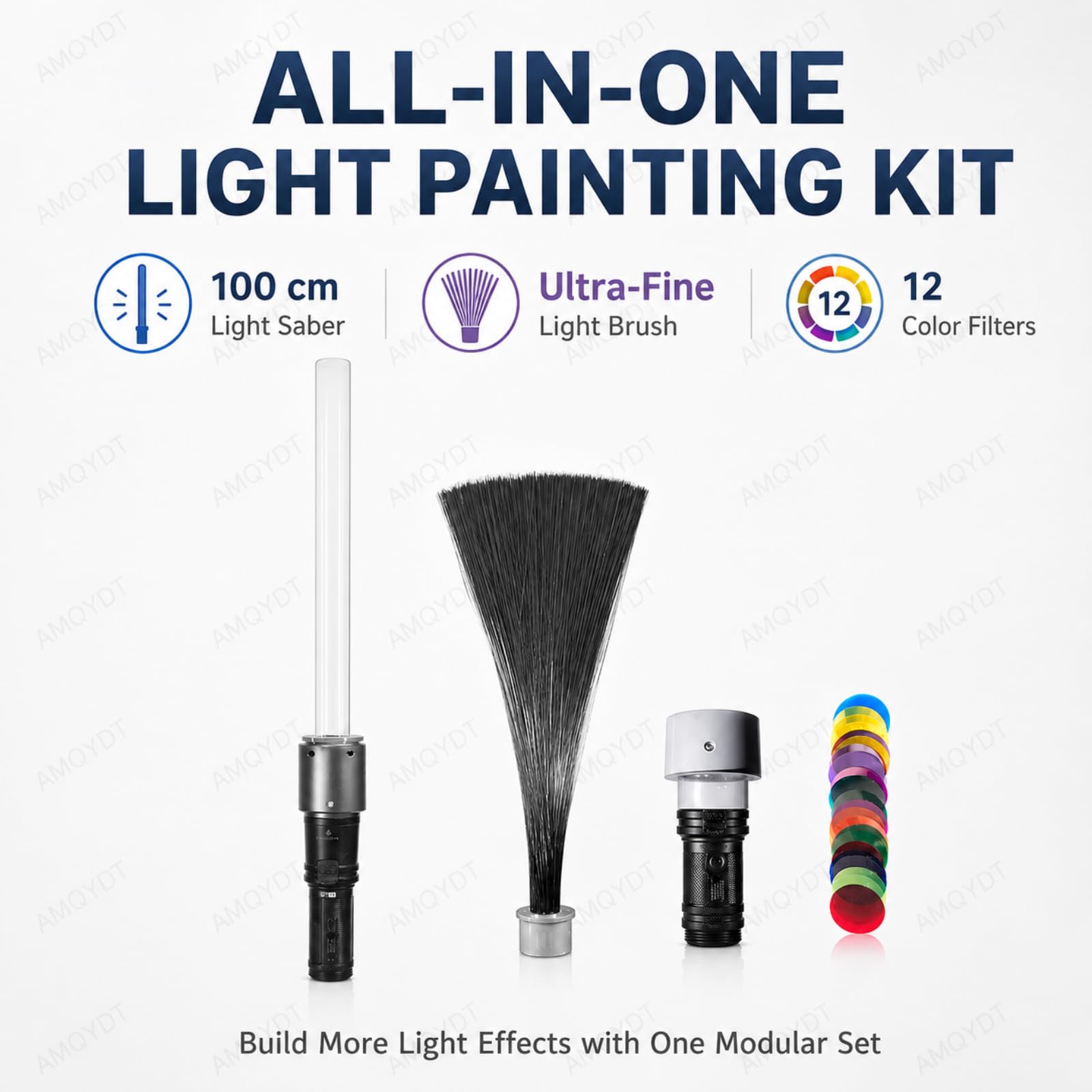 Kit di Pennelli per Light Painting con Fibra Ottica Nera, Set per Principianti con Pennelli in Fibra Ottica Nera da 0,25 Mm per Effetti A Lunga Esposizione Master Set
