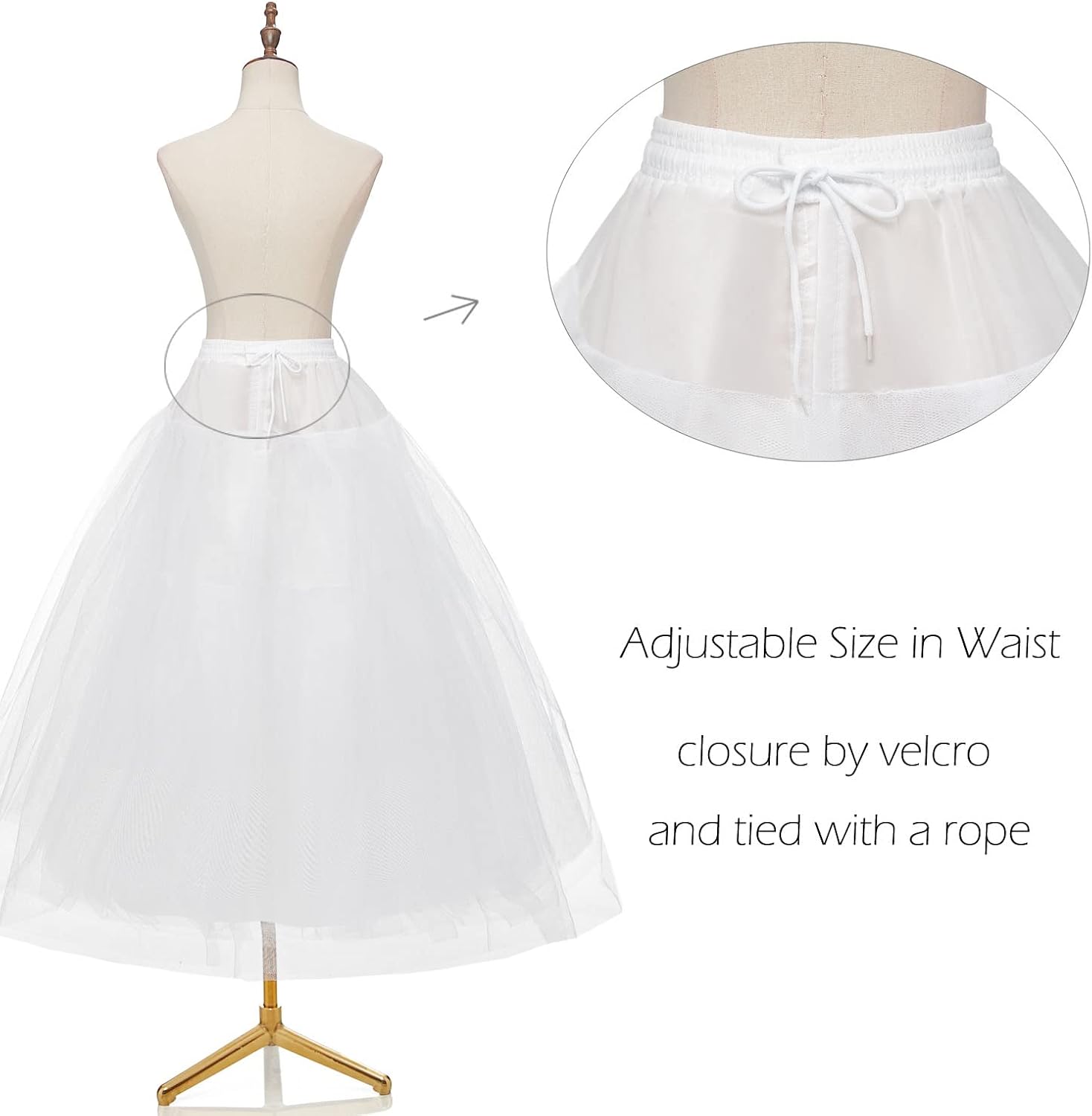 AWSALE Hoopless Petticoats Crinoline Slips Underskirt Floor Length for Bridal Gown.WPT109 White