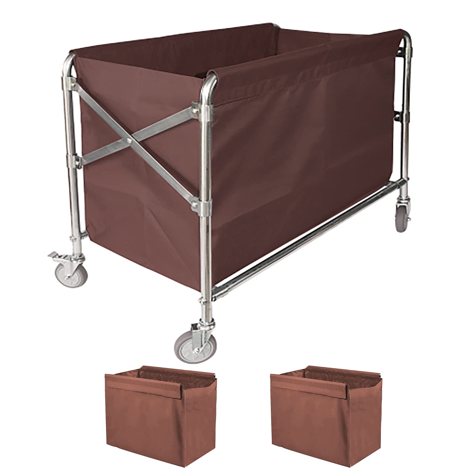 Foldab - Carrello portabiancheria con ruote, in acciaio inox da 11,5 cm, 400 l, per uso domestico, include 2 sacchetti impermeabili removab (marrone)